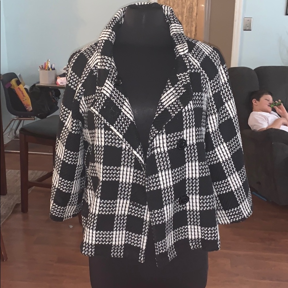 Black and white checkered pea coat